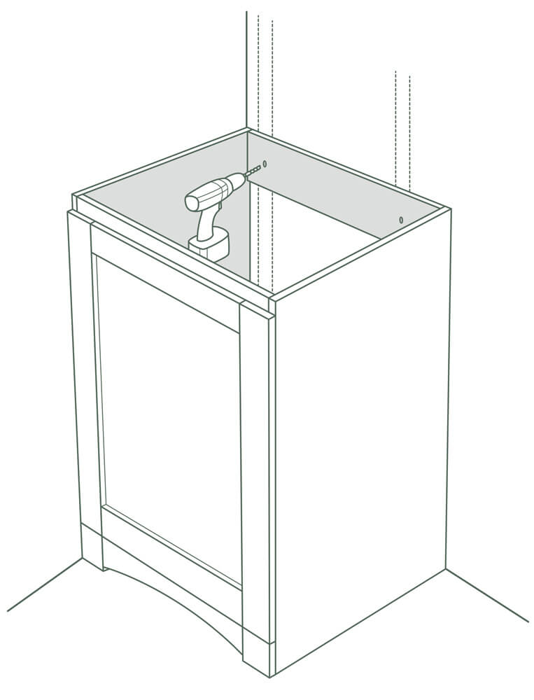Attaching new vanity to base of the wall