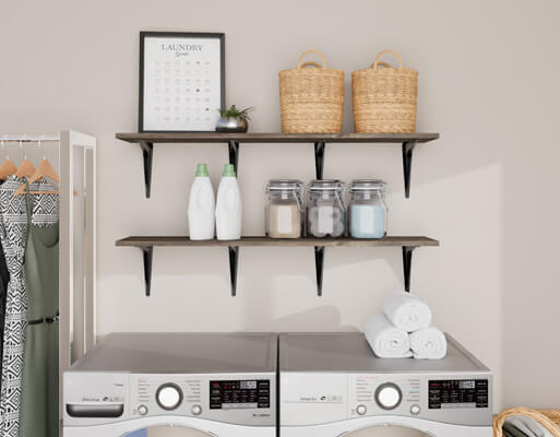 Dakota fixed shelving above washer and dryer