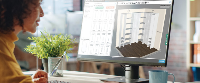 Woman designing closet with the ucreate design program from home